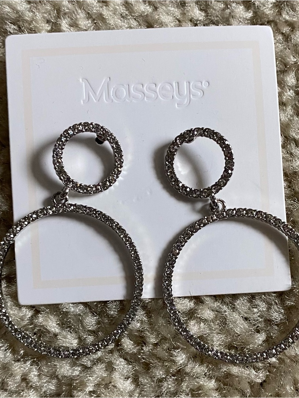 Costume jewelry bundle Silver Crystal Double Hoop Drop Earrings and necklace.